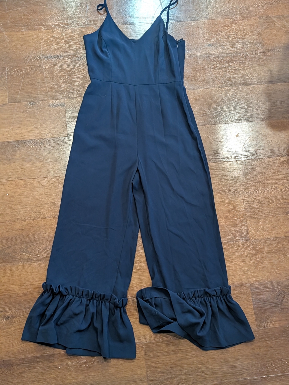 Giani Bini Navy Ruffle-Hem Wide-Leg Jumpsuit